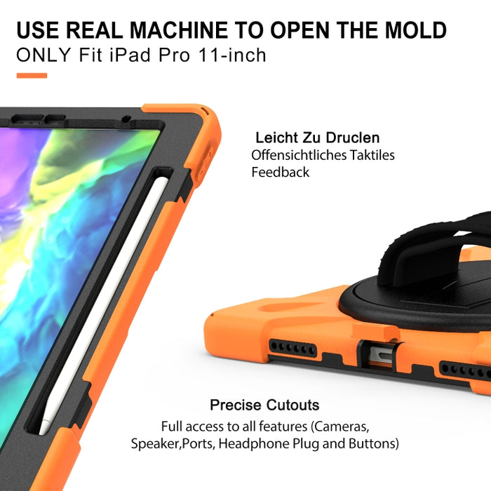 Para iPad Pro 11 (2020) Funda protectora de silicona con rotación de 360 grados con soporte y correa de mano y correa larga y ranura para lápiz