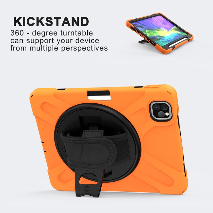 Para iPad Pro 11 (2020) Funda protectora de silicona con rotación de 360 grados con soporte y correa de mano y correa larga y ranura para lápiz