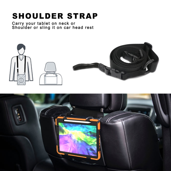 Para iPad Pro 11 (2020) Funda protectora de silicona con rotación de 360 grados con soporte y correa de mano y correa larga y ranura para lápiz