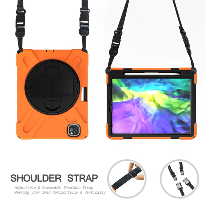 Para iPad Pro 11 (2020) Funda protectora de silicona con rotación de 360 grados con soporte y correa de mano y correa larga y ranura para lápiz