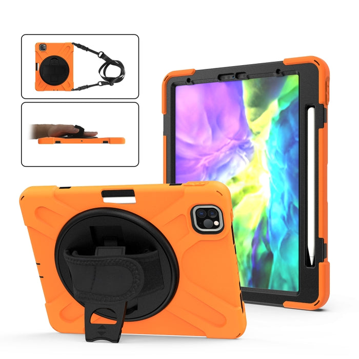 Para iPad Pro 11 (2020) Funda protectora de silicona con rotación de 360 grados con soporte y correa de mano y correa larga y ranura para lápiz