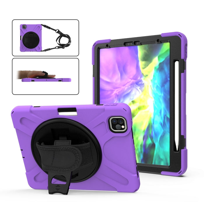 Para iPad Pro 11 (2020) Funda protectora de silicona con rotación de 360 grados con soporte y correa de mano y correa larga y ranura para lápiz