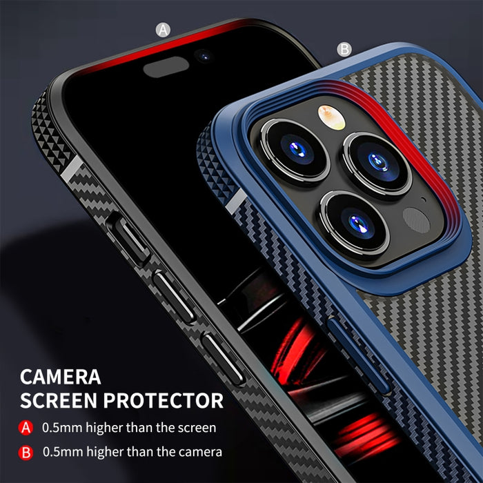 Funda protectora para teléfono iPAKY con textura de fibra de carbono a prueba de golpes PC + TPU