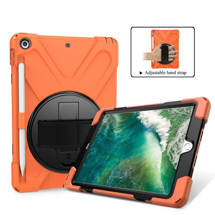 Para iPad 9.7 (2018) y (2017) Funda protectora de silicona con rotación de 360 grados con soporte y correa de mano y correa larga y ranura para lápiz