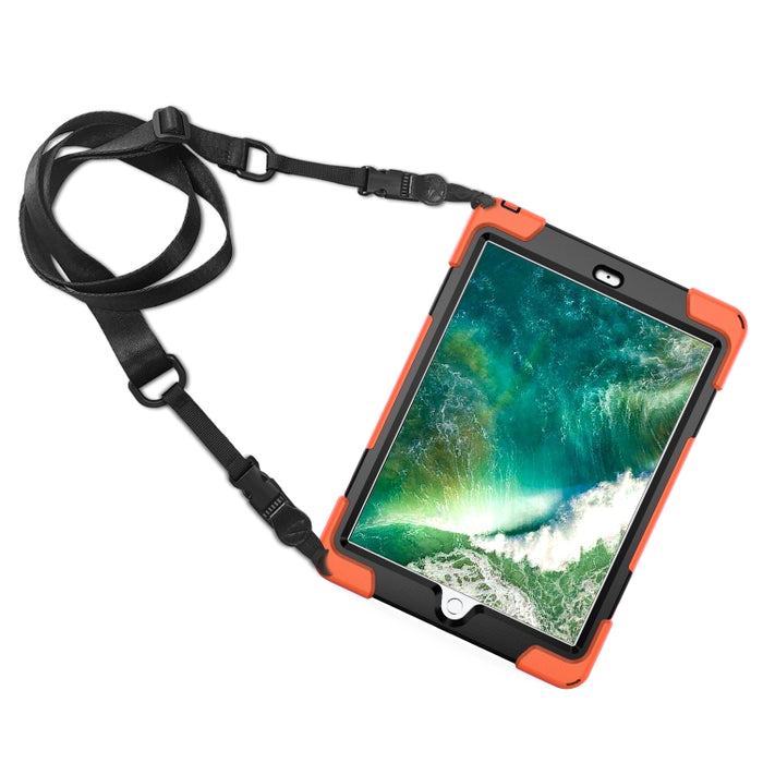 Para iPad 9.7 (2018) y (2017) Funda protectora de silicona con rotación de 360 grados con soporte y correa de mano y correa larga y ranura para lápiz