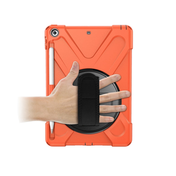 Para iPad 9.7 (2018) y (2017) Funda protectora de silicona con rotación de 360 grados con soporte y correa de mano y correa larga y ranura para lápiz
