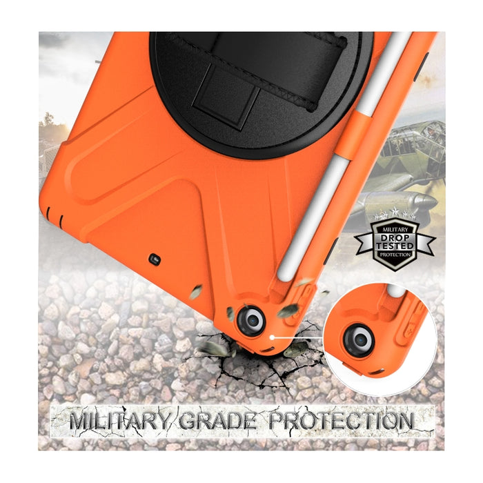 Para iPad 9.7 (2018) y (2017) Funda protectora de silicona con rotación de 360 grados con soporte y correa de mano y correa larga y ranura para lápiz