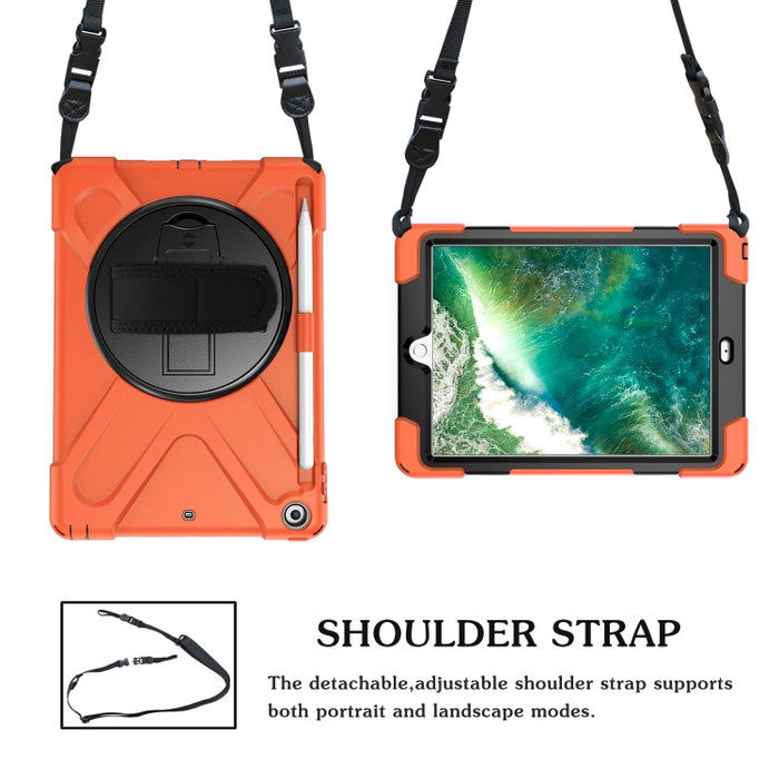 Para iPad 9.7 (2018) y (2017) Funda protectora de silicona con rotación de 360 grados con soporte y correa de mano y correa larga y ranura para lápiz