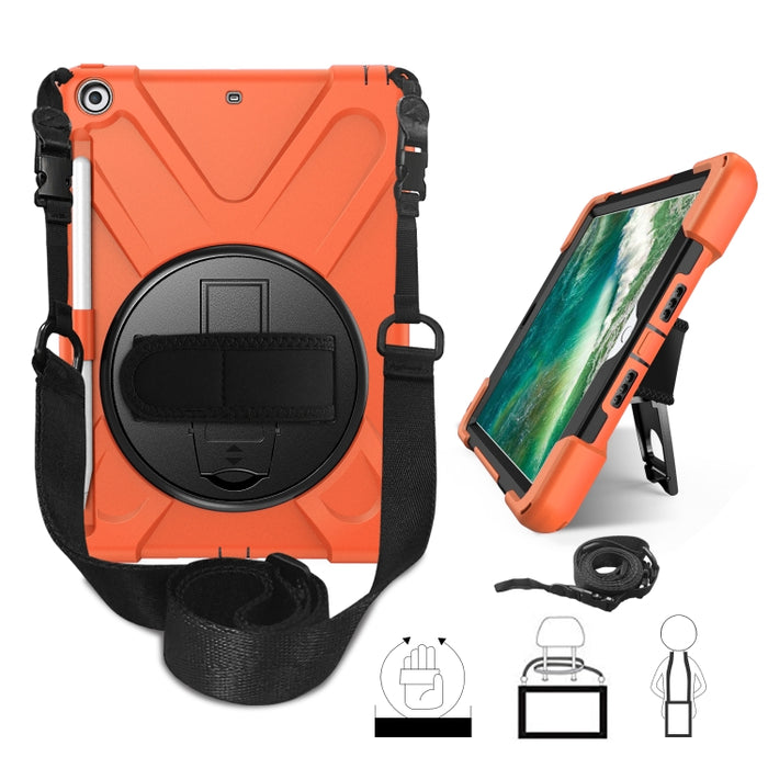 Para iPad 9.7 (2018) y (2017) Funda protectora de silicona con rotación de 360 grados con soporte y correa de mano y correa larga y ranura para lápiz