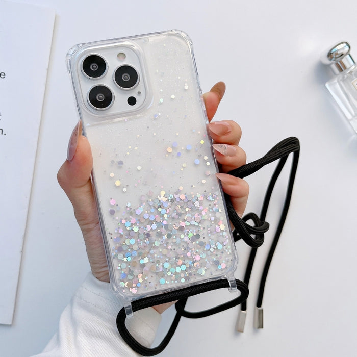 Estuche para teléfono transparente con epoxi brillante con cordón