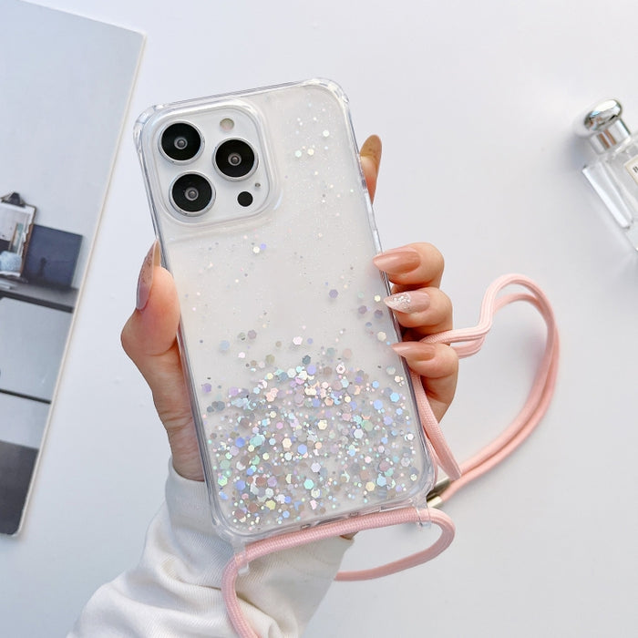 Estuche para teléfono transparente con epoxi brillante con cordón