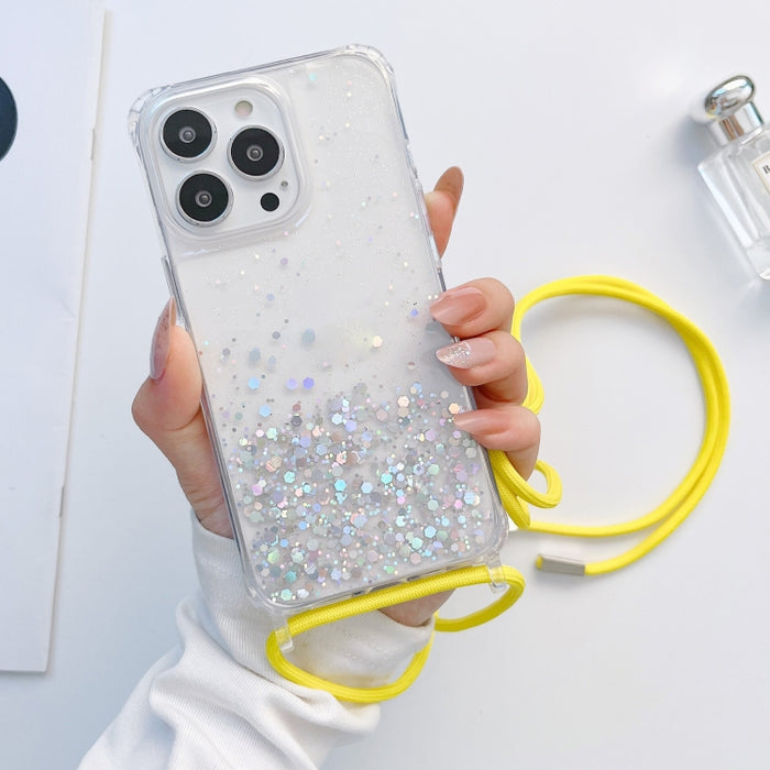Estuche para teléfono transparente con epoxi brillante con cordón