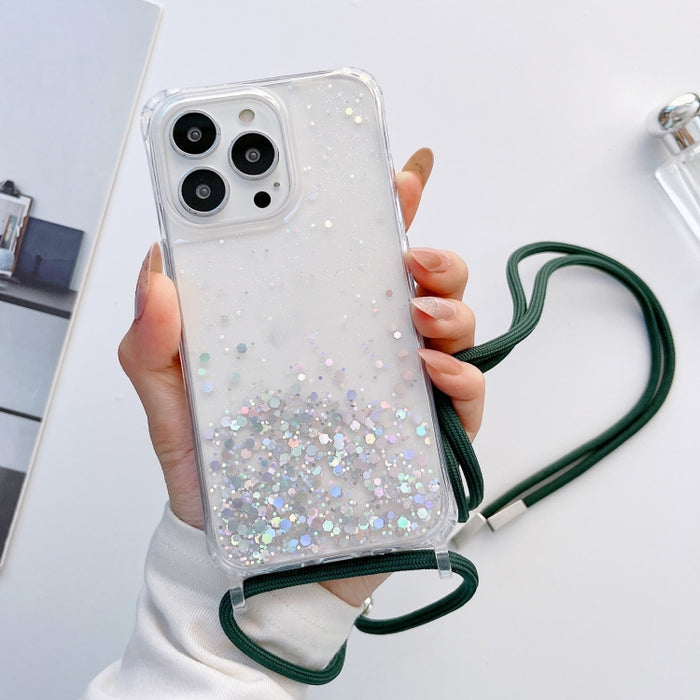 Estuche para teléfono transparente con epoxi brillante con cordón