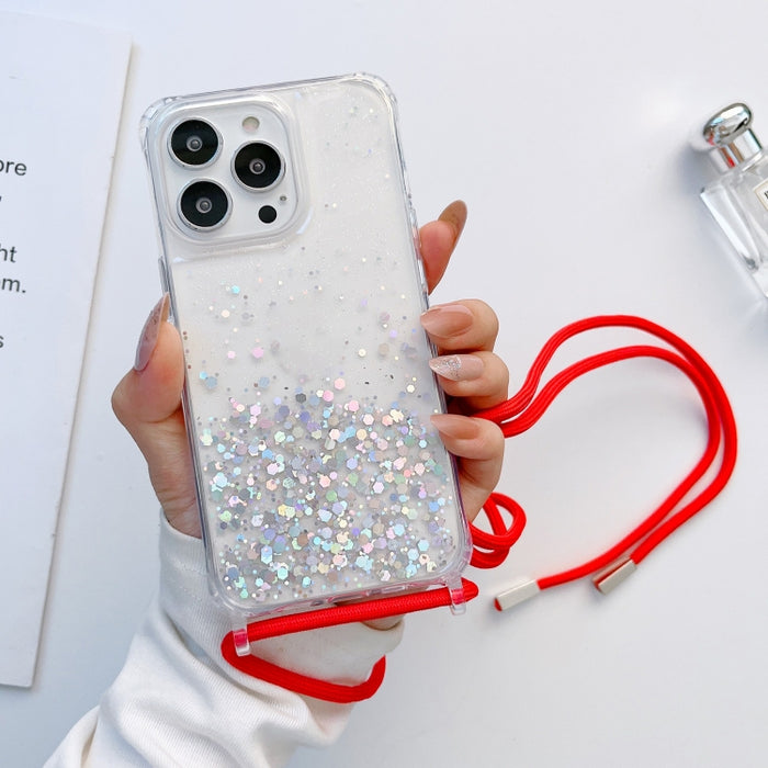 Estuche para teléfono transparente con epoxi brillante con cordón