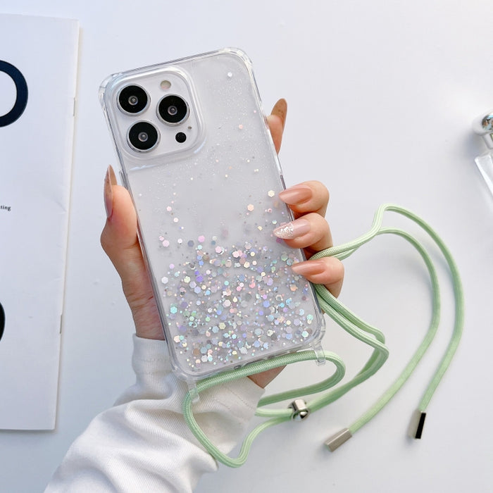 Estuche para teléfono transparente con epoxi brillante con cordón