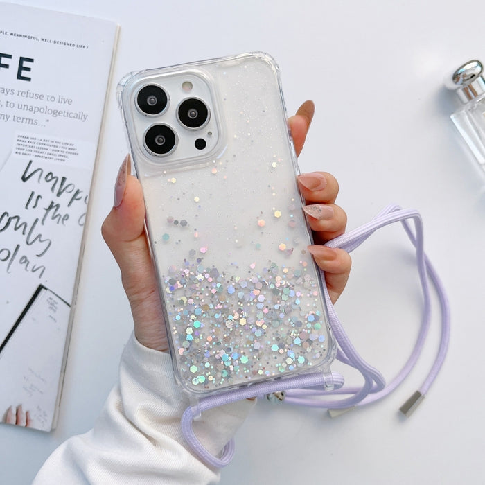Estuche para teléfono transparente con epoxi brillante con cordón