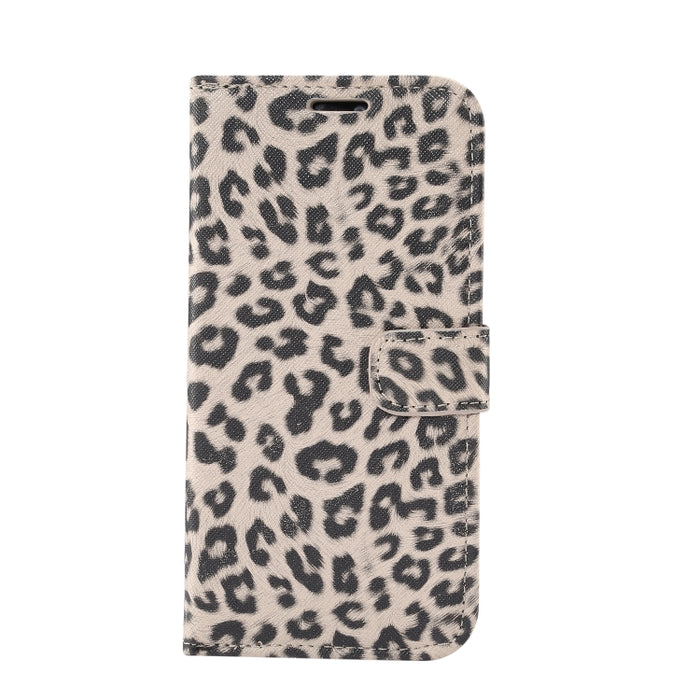Estuche para teléfono de cuero con tapa horizontal con estampado de leopardo
