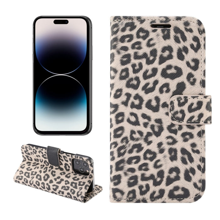 Estuche para teléfono de cuero con tapa horizontal con estampado de leopardo