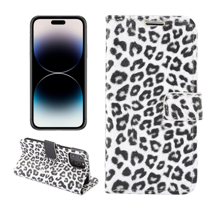 Estuche para teléfono de cuero con tapa horizontal con estampado de leopardo