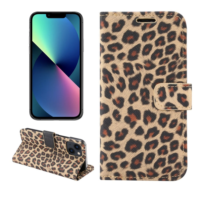 Estuche para teléfono de cuero con tapa horizontal con estampado de leopardo