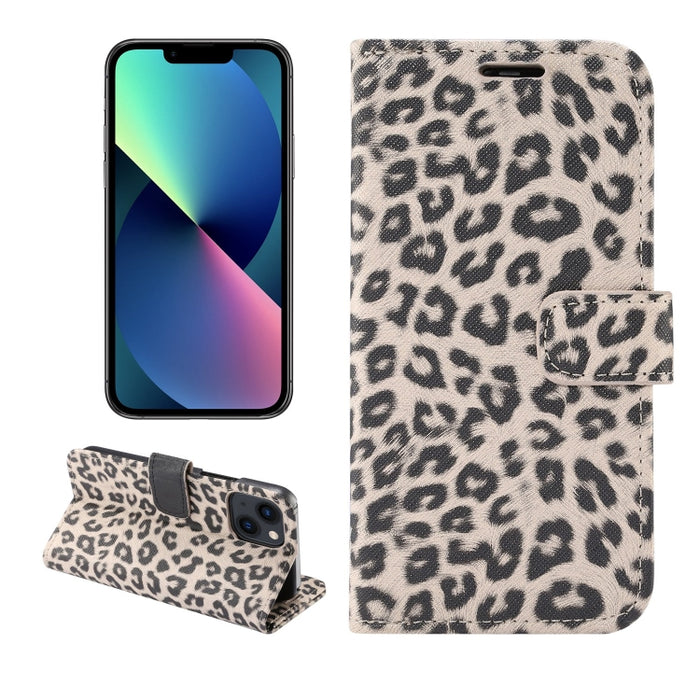 Estuche para teléfono de cuero con tapa horizontal con estampado de leopardo