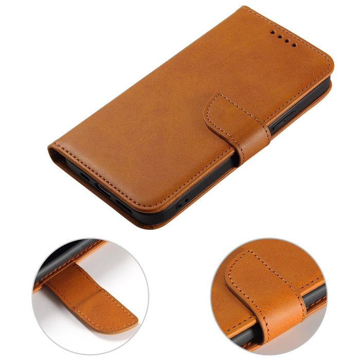 Estuche para teléfono de cuero con tapa y hebilla con textura de becerro