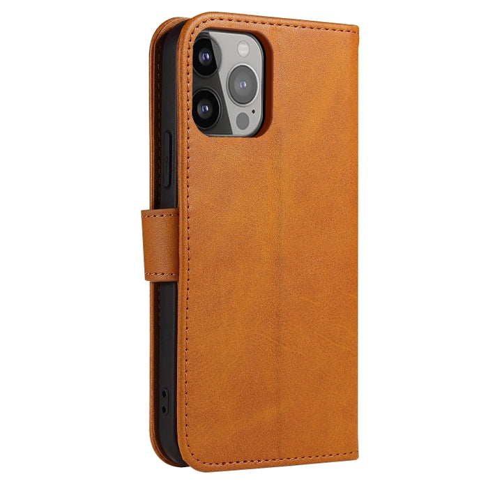 Estuche para teléfono de cuero con tapa y hebilla con textura de becerro