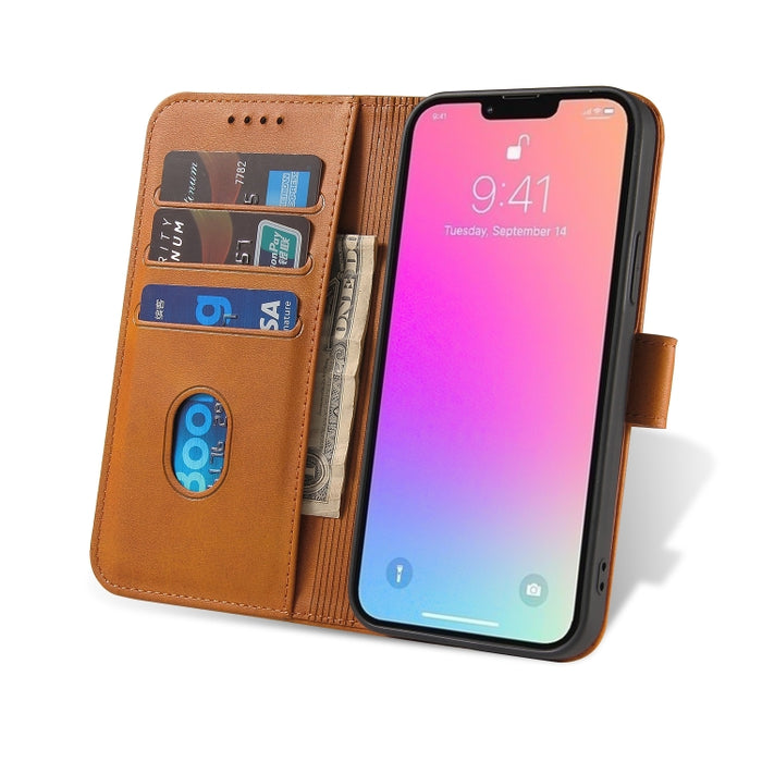 Estuche para teléfono de cuero con tapa y hebilla con textura de becerro