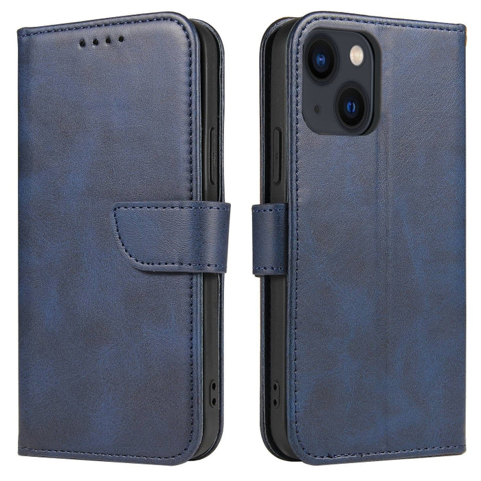Estuche para teléfono de cuero con tapa y hebilla con textura de becerro