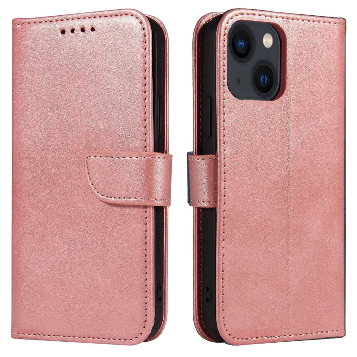 Estuche para teléfono de cuero con tapa y hebilla con textura de becerro