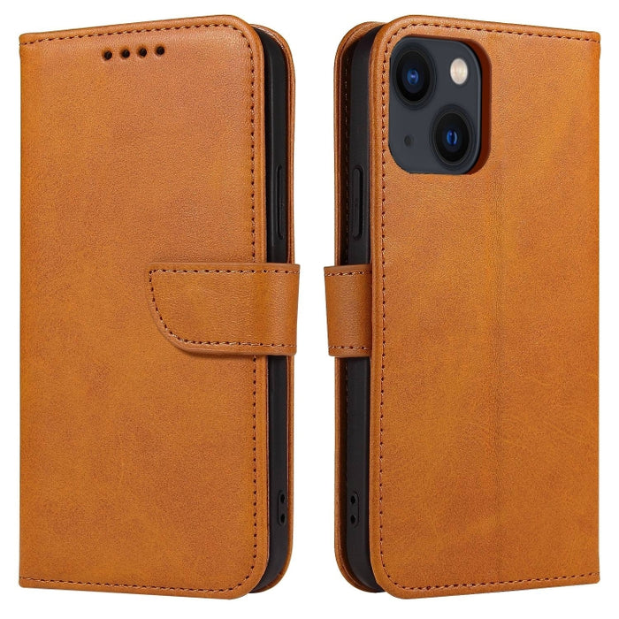 Estuche para teléfono de cuero con tapa y hebilla con textura de becerro