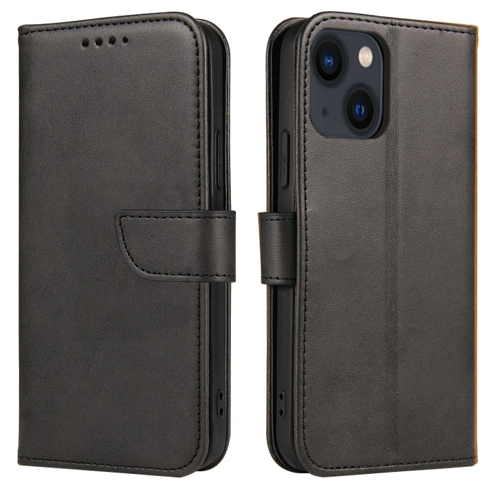 Estuche para teléfono de cuero con tapa y hebilla con textura de becerro