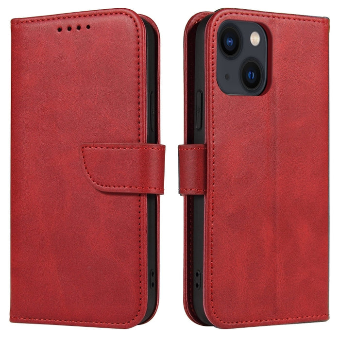 Estuche para teléfono de cuero con tapa y hebilla con textura de becerro