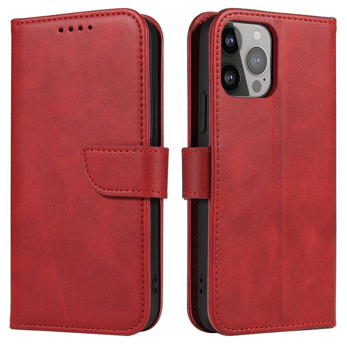 Estuche para teléfono de cuero con tapa y hebilla con textura de becerro