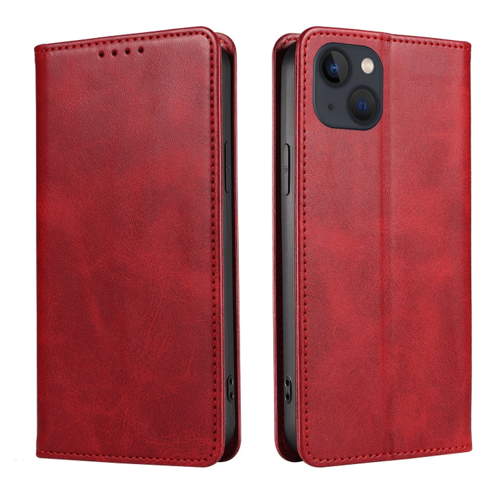 Estuche para teléfono de cuero con tapa magnética y textura de becerro