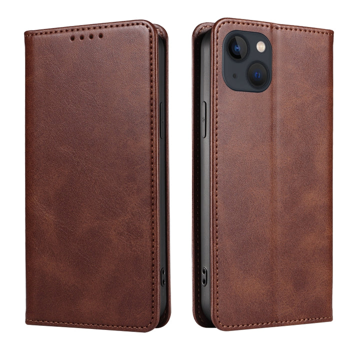 Estuche para teléfono de cuero con tapa magnética y textura de becerro