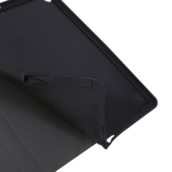 Estuche de cuero con tapa horizontal de textura prensada eléctrica con soporte y ranura para bolígrafo