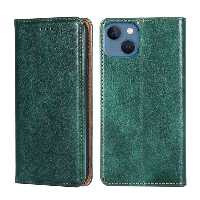 Estuche de teléfono de cuero magnético de color sólido de aceite brillante