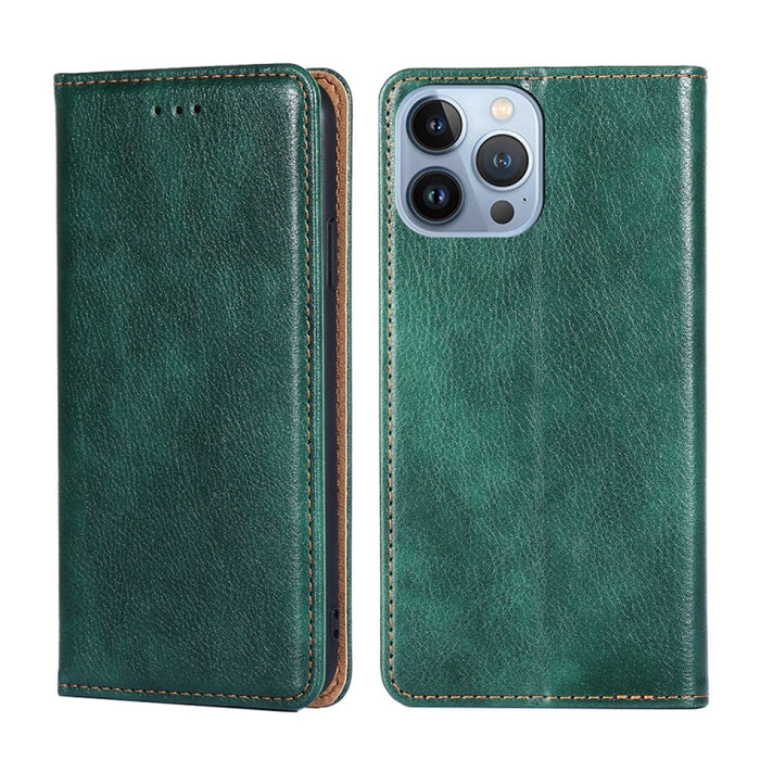 Estuche de teléfono de cuero magnético de color sólido de aceite brillante
