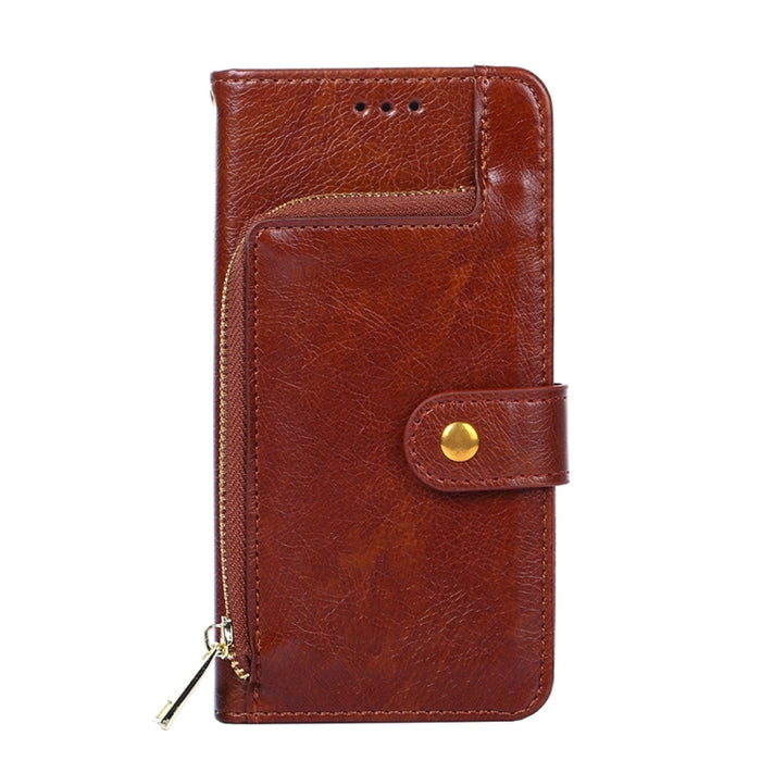 Funda de cuero con cremallera para teléfono