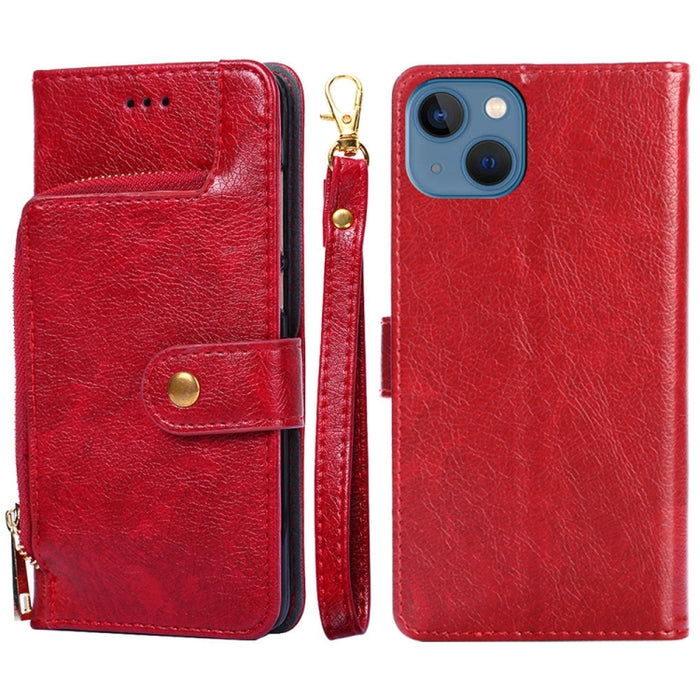 Funda de cuero con cremallera para teléfono