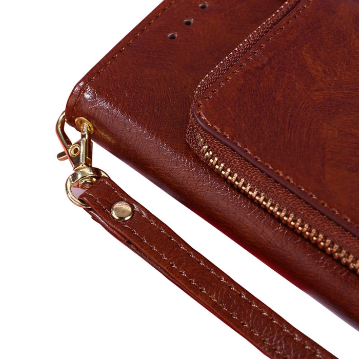 Funda de cuero con cremallera para teléfono