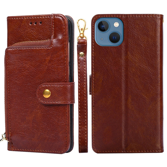 Funda de cuero con cremallera para teléfono
