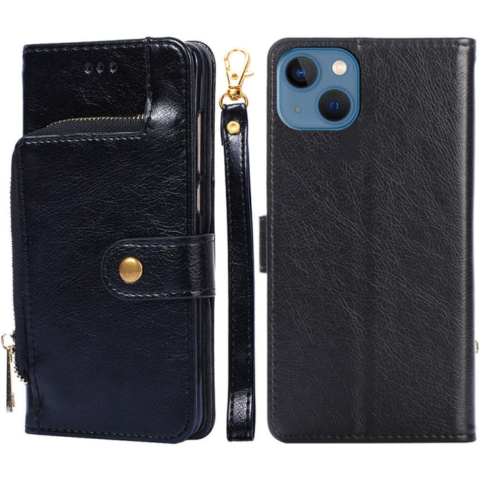 Funda de cuero con cremallera para teléfono