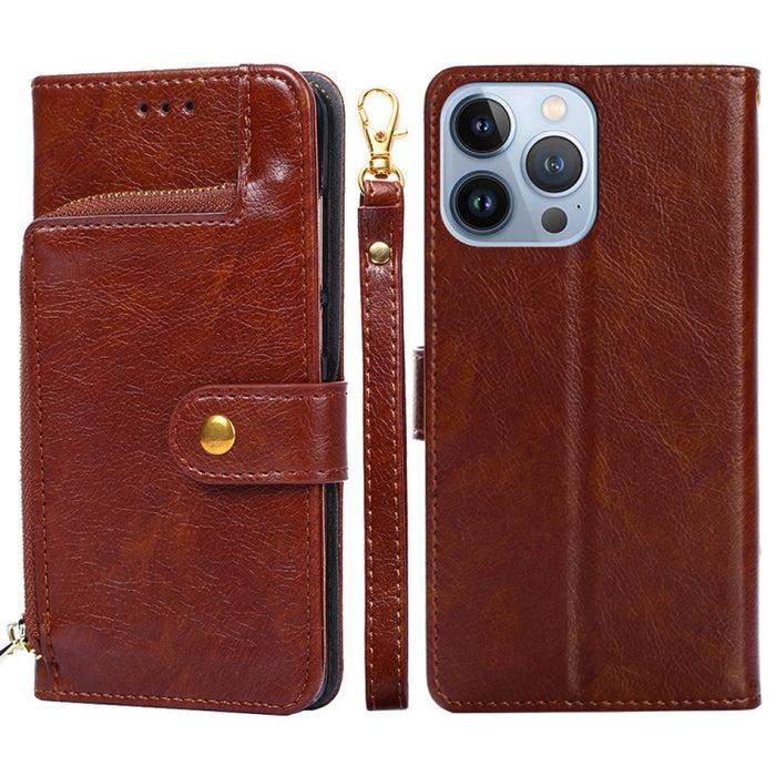 Funda de cuero con cremallera para teléfono