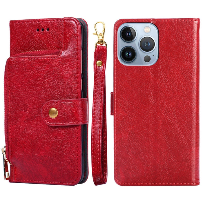 Funda de cuero con cremallera para teléfono
