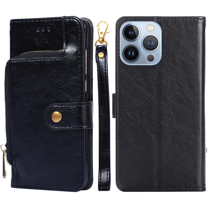 Funda de cuero con cremallera para teléfono