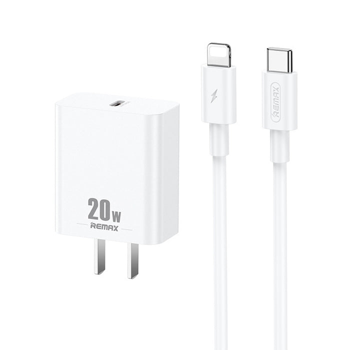 REMAX RP-U5 Extreme 2 Series 20W PD Cargador + 1m USB-C / Tipo-C a Juego de cables de datos de carga rápida de 8 pines