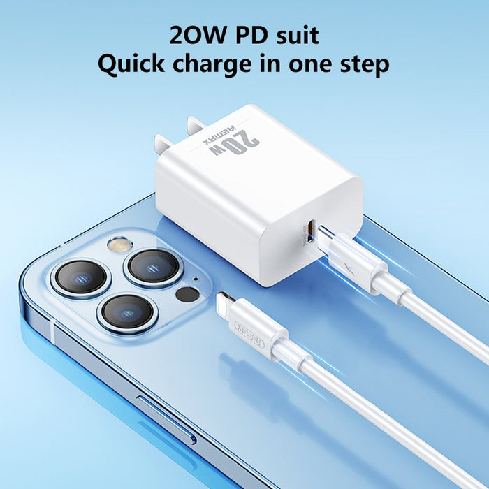 REMAX RP-U5 Extreme 2 Series 20W PD Cargador + 1m USB-C / Tipo-C a Juego de cables de datos de carga rápida de 8 pines