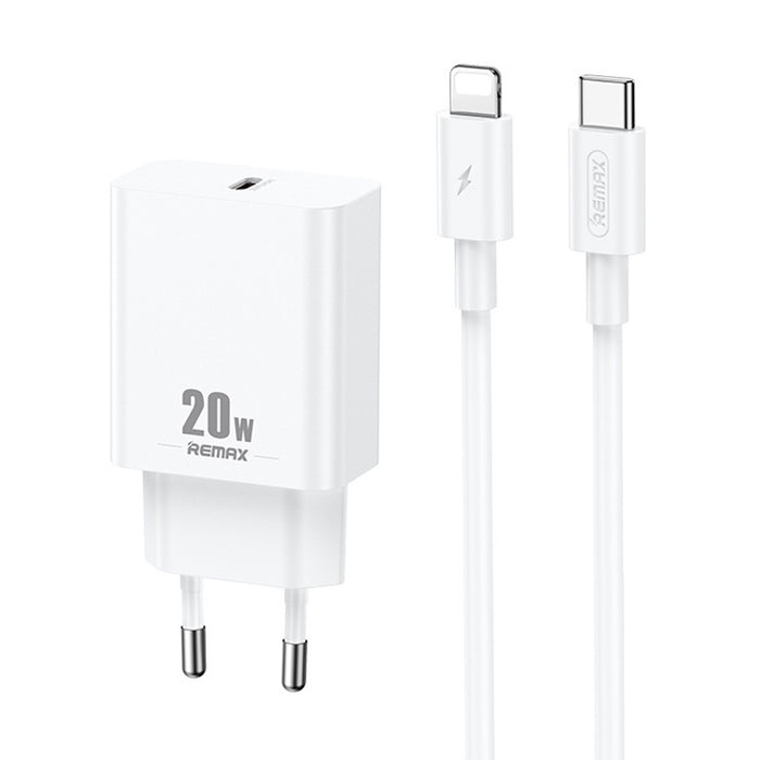 REMAX RP-U5 Extreme 2 Series 20W PD Cargador + 1m USB-C / Tipo-C a Juego de cables de datos de carga rápida de 8 pines